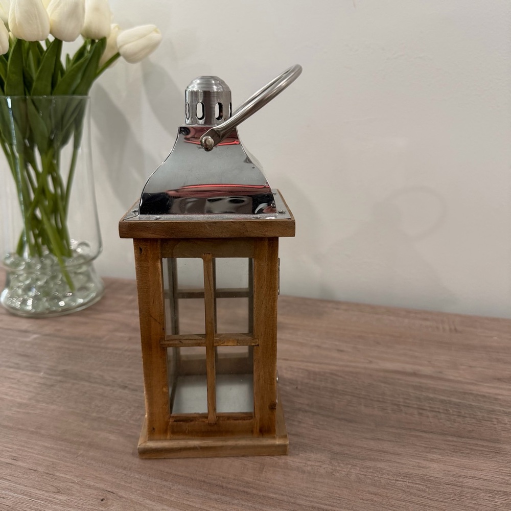 Hobby Lobby Wooden Lantern with Silver Accent - Picture 4 of 9